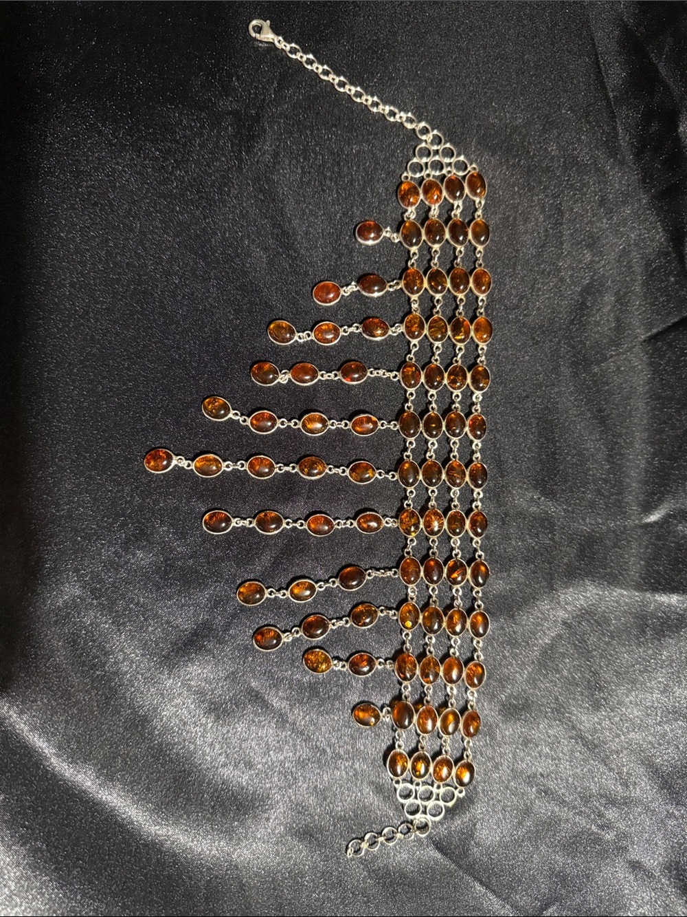 Vintage 925 Sterling Silver Baltic Amber Waterfall Fringe Necklace. - Picture 7 of 8